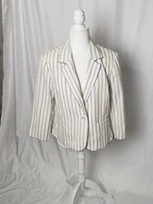 Liz Claiborne Women's 3/4 Sleeve White Stripe Cropped One Button Blazer 12