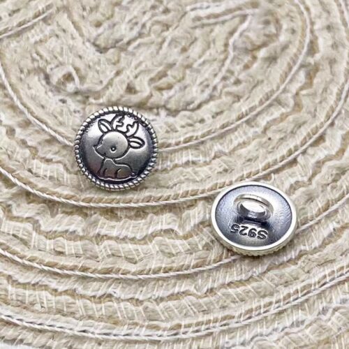 925 Sterling Silver Reindeer Deer Elk Button Clasp Bracelet Clothes Button DIY - Picture 1 of 4