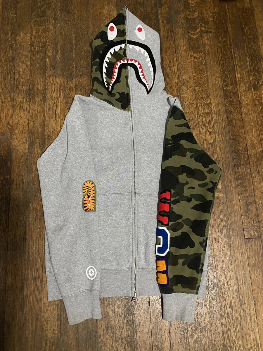 BAPE gray shark 1st camo green half full zip hoodie a bathing ape size M |  eBay