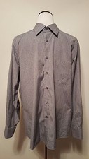Ascot Chang Men's Gray  White Checked Button Down Shirt Sz L