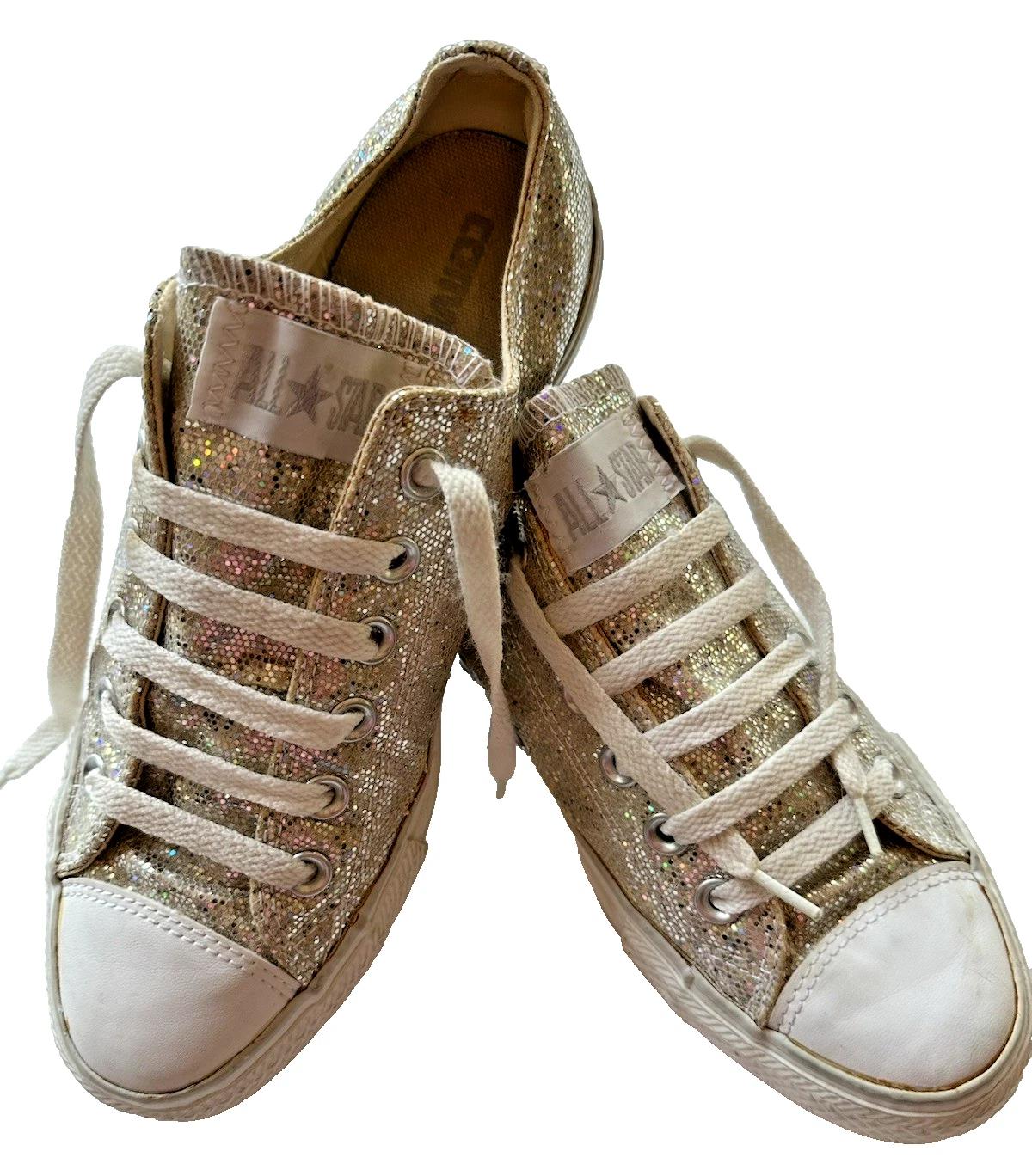 Scarpe sneakers basse Converse All Star unisex argento glitter taglia uomo 6