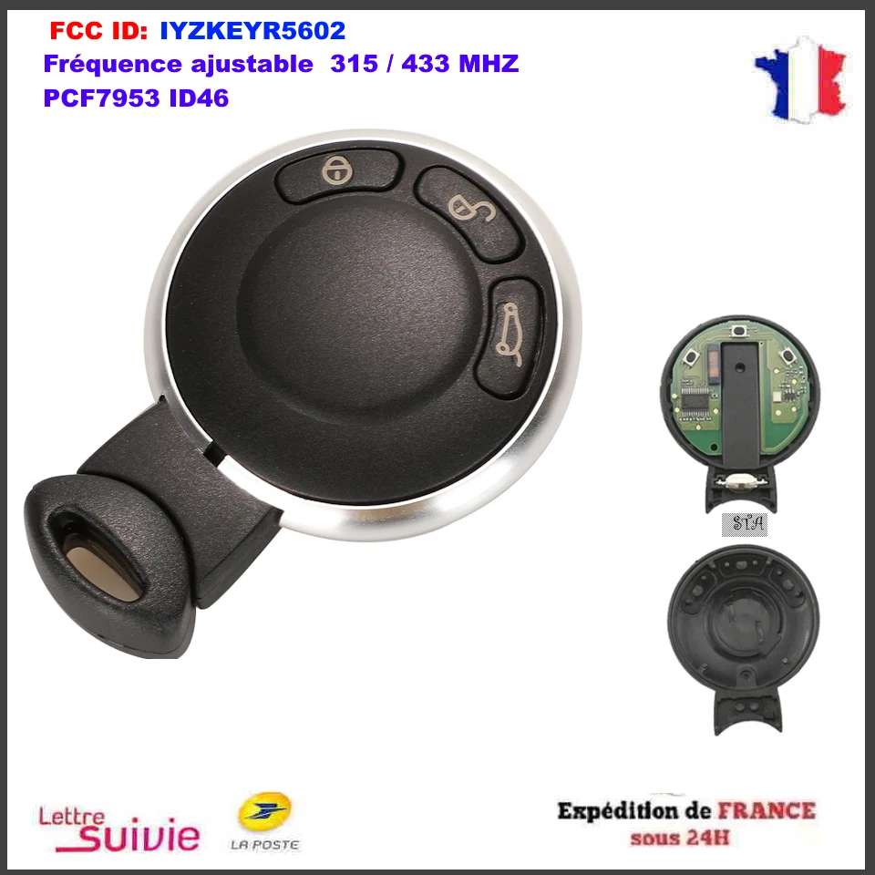 Clé vierge électronique 3 boutons pour BMW Mini Cooper S Clubman 315/433 Mhz AJ