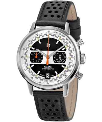 Lip Rallye Meca 671805 Men Black Leather Strap Analog Chronograph Watch 39 mm