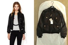 Love Moschino Pelle Leather Ruffle Zip Up Jacket Soft Black Brown Zipper