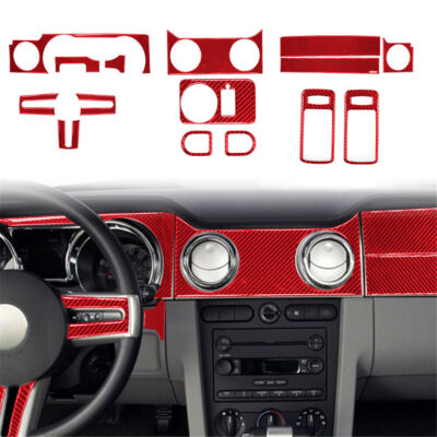 15Pcs Red Carbon Fiber Full Interior Kit Cover Trim For Ford Mustang 2005-2009