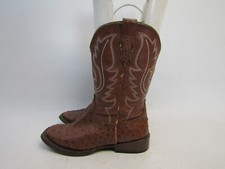 Roper Brand Youth Size 2 M Brown Ostrich Print Cowboy Western Boots