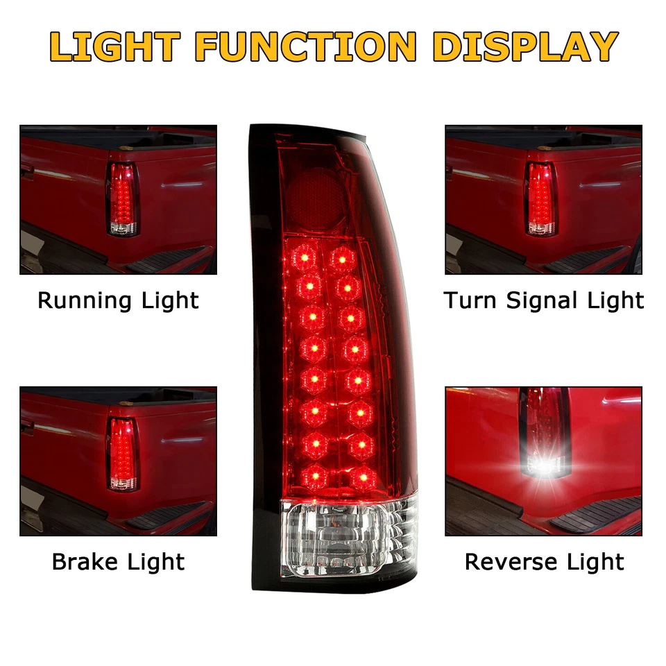 For 88-98 Chevy GMC C/K 1500 2500 Suburban Red Pair Tail Lights lamp LED - Image 3 of 4