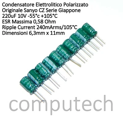 10 pezzi 220uF 10V 105°C Condensatore Elettrolitico SANYO CZ Serie Giappone