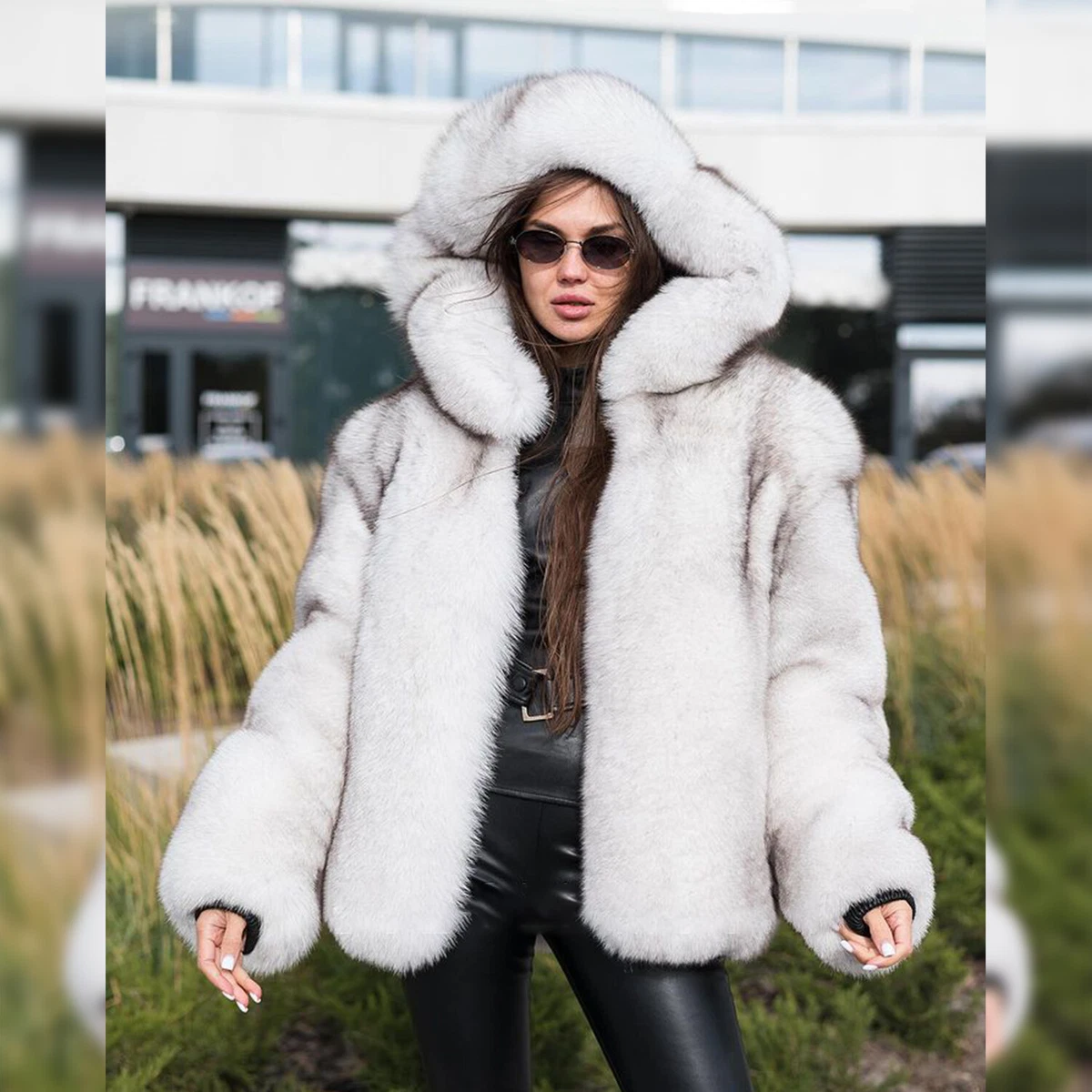 Fur hooded bomber jacket womens cheap