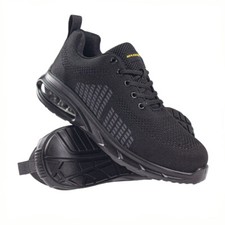 MENS SAFETY ULTRA LIGHTWEIGHT WORK AIR TRAINERS STEEL TOE CAP WOMENS SHOES BLACK