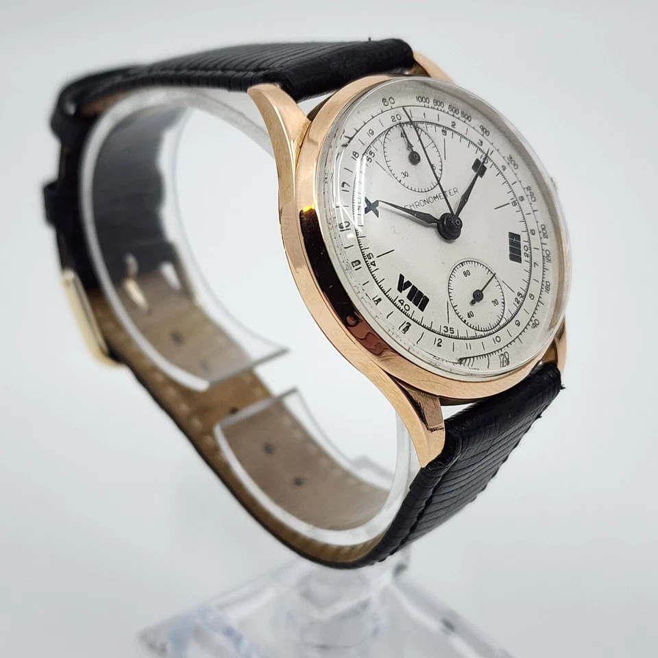 VG+ Chronometer Chrongraph 750 18k Yellow Gold Vintage Watch 37mm Venus Movement - Image 3 of 4