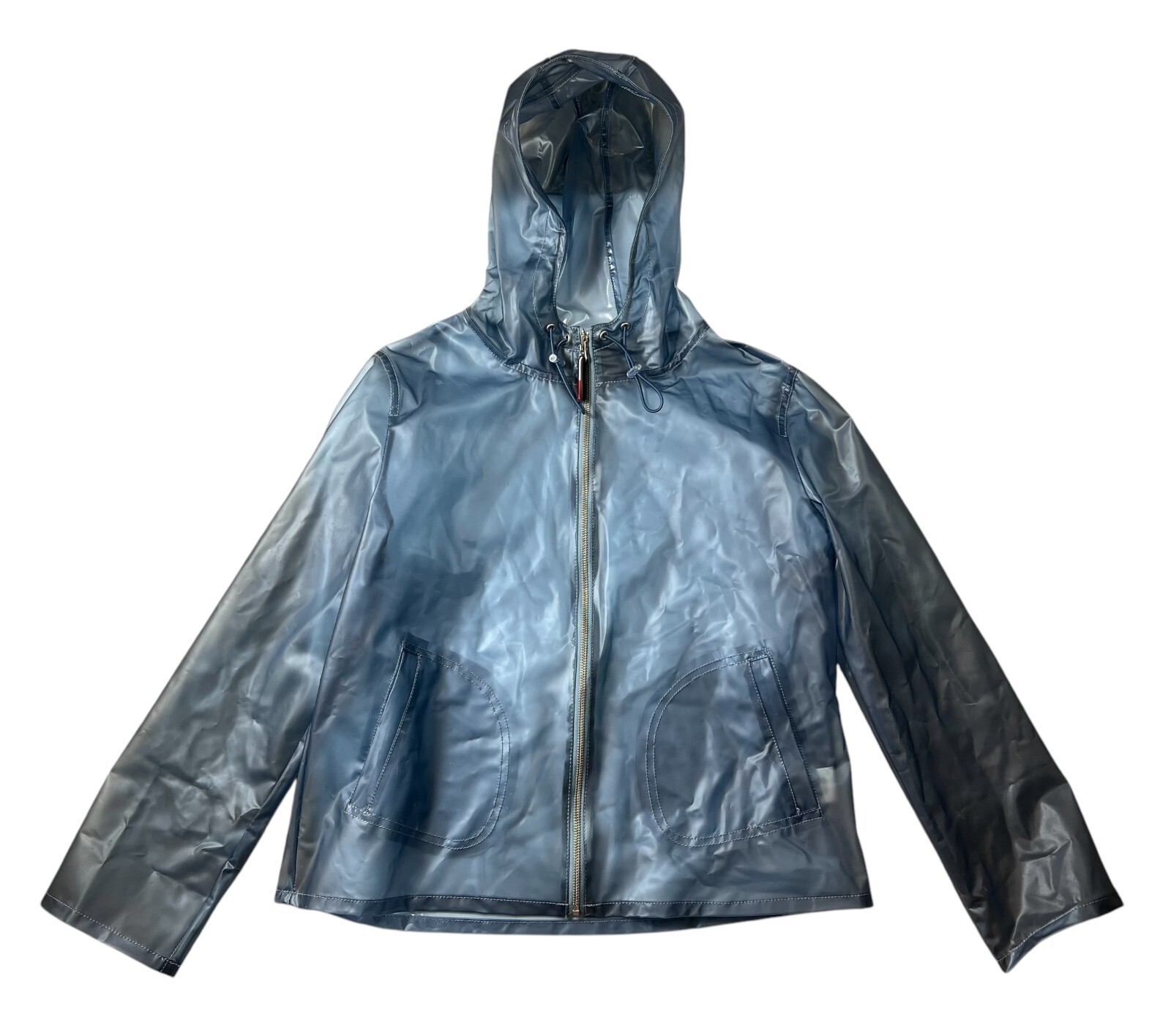 Tommy Hilfiger Womens XL Blue Polyvinyl Y2K Hooded Raincoat Jacket-image