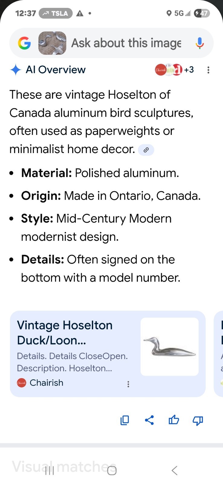 3 Stiefel Hoselton Canada Goose Art Aluminum Sculpture Figurine Signed MCM VTG thumbnail 2