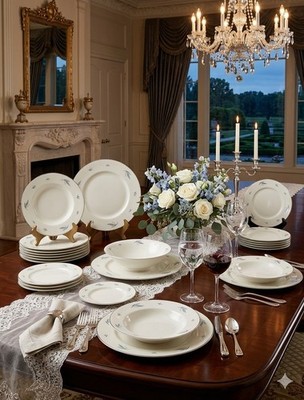Syracuse China '' Celeste '' 22 Pieces Dinnerware -Platinum Trim MCM