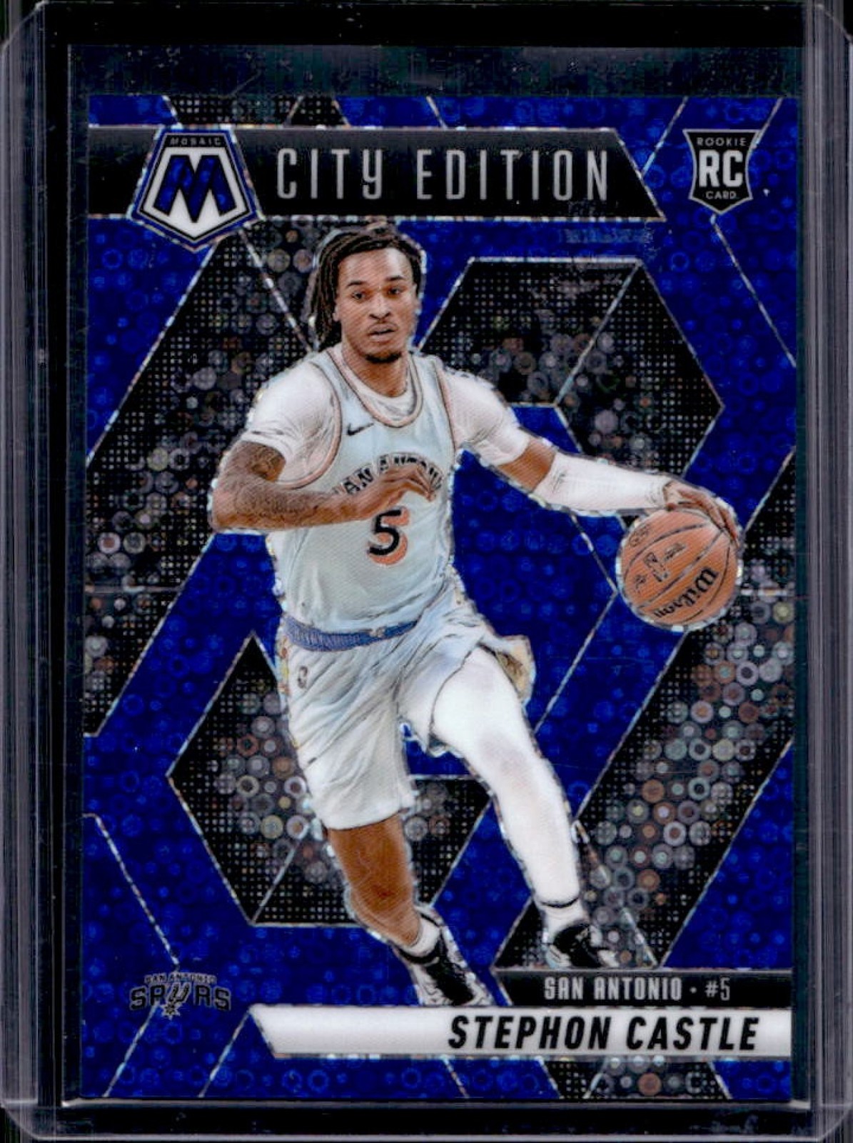 2024-25 Panini Mosaic Stephon Castle RC Fast Break Blue Mosaic City Edition #/85