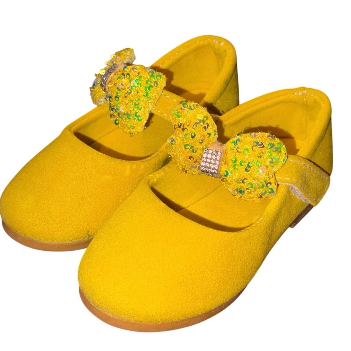 Neon Yellow Toddler Mary Jane Shoes Sequin Bow Girls Size 9C EU 26 Flats