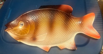 Vintage Melamine Plastic Brown Fish Serving Party Platter Hong Kong Tropical