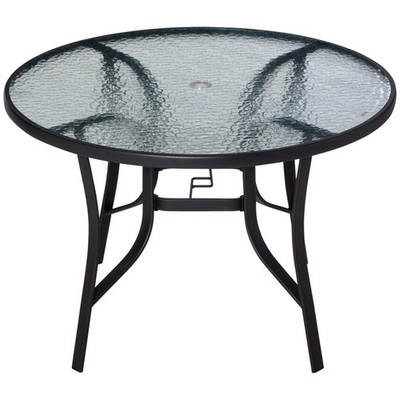 106 cm runder Garten Esstisch mit Sonnenschirmloch Hartglasplatte Stahlgestell