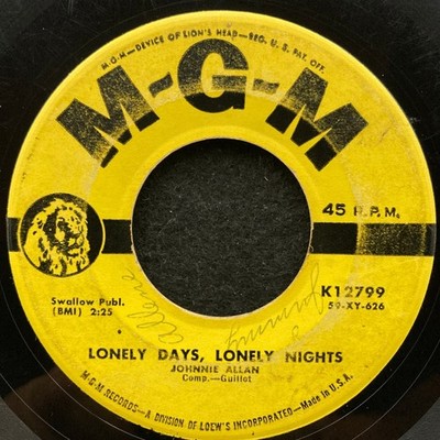 Lonely Days, Lonely Nights/My Baby Is Gone by Johnnie Allan (MGM K12799) 7'' G+