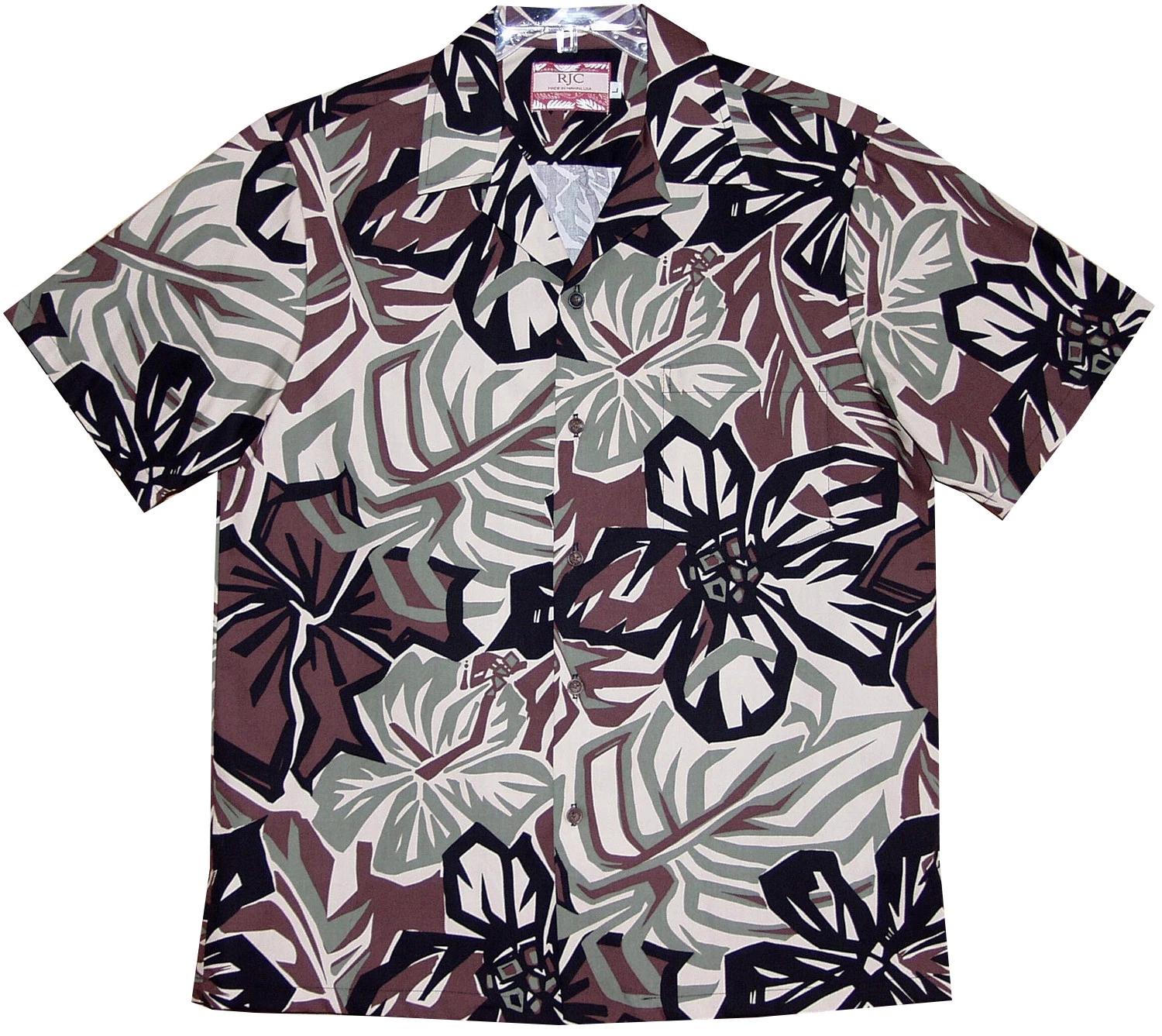 Abstract Hibiscus Men's Hawaiian Shirt, Beige, S