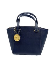 Auth Valentino Garavani Sml Vtg Navy Leather Trapeze Tote Bag Preloved Purse Ex+