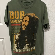 Bob Marley Vintage Uprising World Tour 1980 Green Graphic T Men's Crew Neck Med