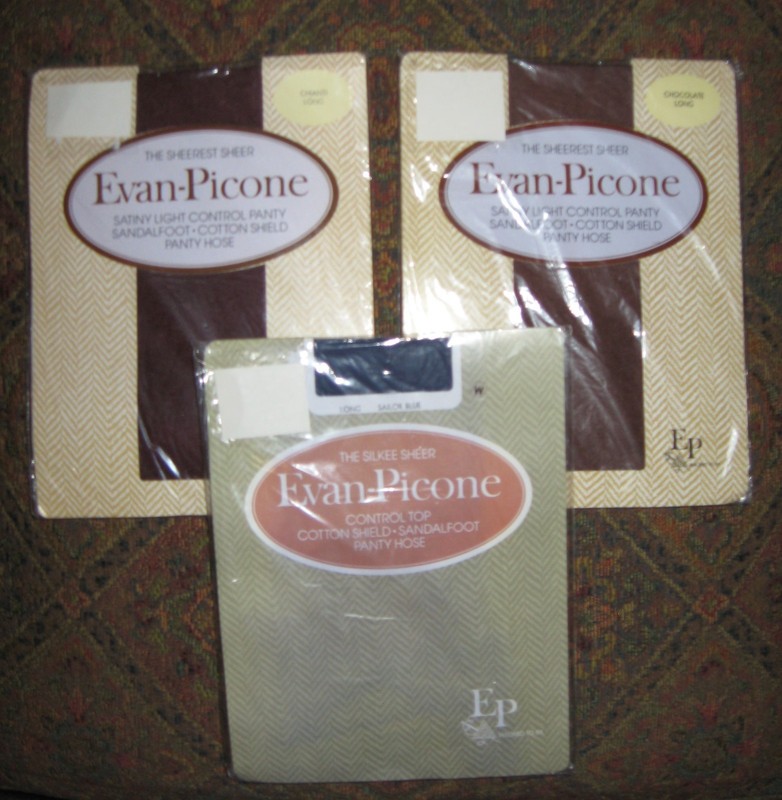 3 PAIR EVAN-PICONE CONTROL TOP PANTY HOSE VTG SIZE LONG BROWN BLUE NEW