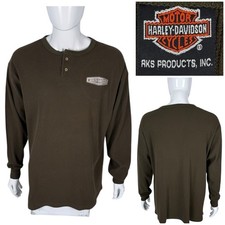 Harley Davidson Mens XL Shirt Henley Green Vintage Made In USA Cotton Blend