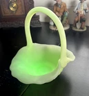 Fenton Uranium Custard Glass Water Lily Basket 8" UV Glow Vintage