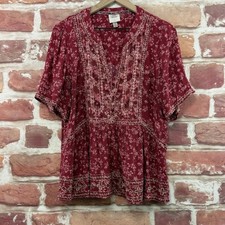 Camisa informal Knox Rose Top para mujer XL roja floral bordada Boho Ditsy floral