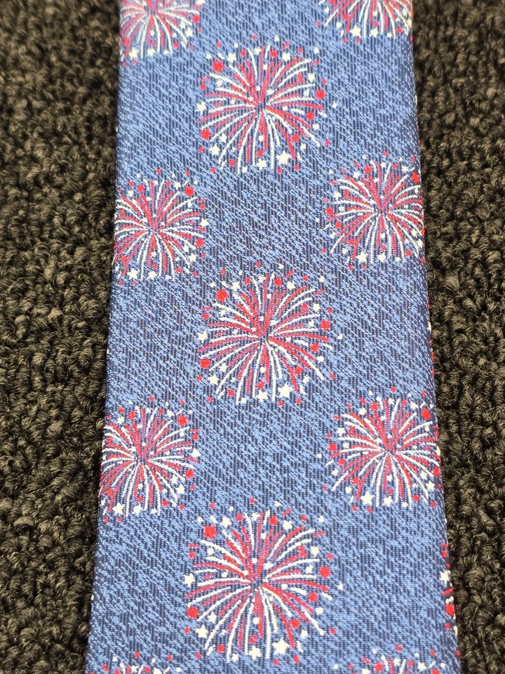 Neck Tie Lot of 2 Haggar Hot Topic Fireworks Striped Blue Red - Image 2 of 4