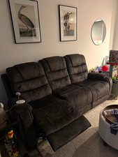 Grey 3 Seater ManualRecliner Sofa Acrylic Blend Upholstery 220x170cm