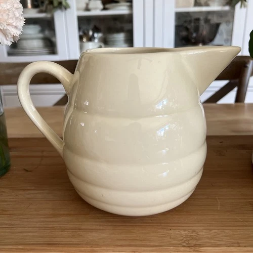 Vintage Bauer Pottery Ring Ware Cream Yellow Pitcher