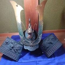 Vintage Samurai Kabuto Helmet Width 40cm Artwork JP Old Very Rare Item