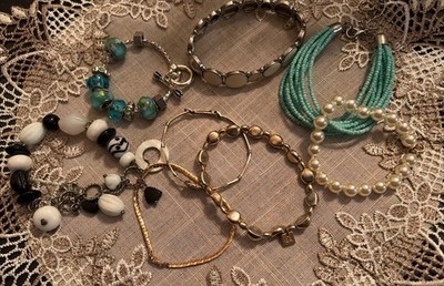 Lot Of 8 Bracelets - Different Styles , Metals Unknown - See Description/Photos