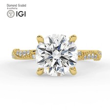 Round Diamond Engagement Ring 18k Yellow Gold Labgrown 2.25 Ct Solitaire
