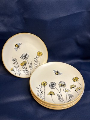 Spectrum Designz Bee & Wildflower Dessert Plates Set of 4 6  Cottage Style 2022