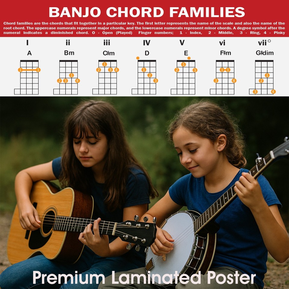 QMG Banjo Chord Families Poster (11"x17") – Laminated Chart 49 Color ...