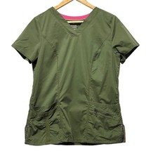 Beyond Scrubs Women Scrub Top M Green Utility Pockets Stretch Medical Uniform
