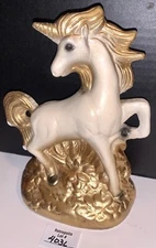 Chalkware Gold White Unicorn Figure Carnival Prize Vintage