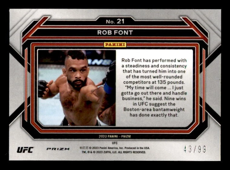 2023 Panini Prizm UFC Prizms Orange #21 Rob Font #43/99 - Image 2 of 2