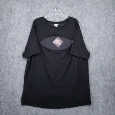 Ava Viv Top Womens 4X Plus Black Ribbed Blouse Front Cut Out Stretch Party NWT