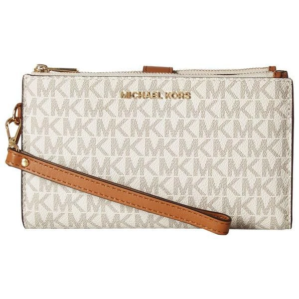 NEW MICHAEL KORS JET SET TRAVEL VANILLA WHITE+BROWN, 2 ZIP PHONE WRISTLET,WALLET