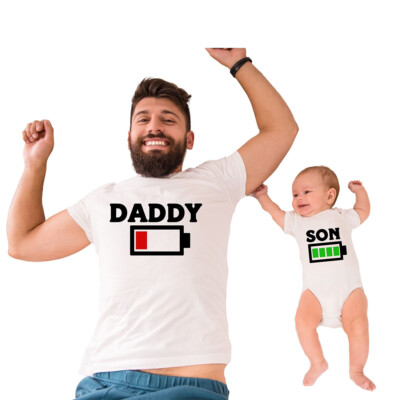 Matching Tops Father and Son- Father Low Battery Shirt-Son Battery Shirt