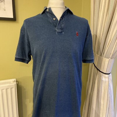 Ralph Lauren Custom Slim Indigo Mesh Polo Shirt Size S UK