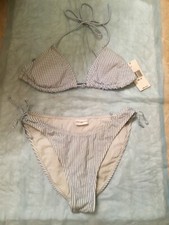 NWT Tommy Hilfiger White Blue Striped String Bikini Two Piece 12 78