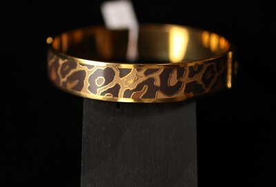 NWT COACH 1/2'' Ocelot Leopard Brown and Gold Tone BANGLE Bracelet 99543