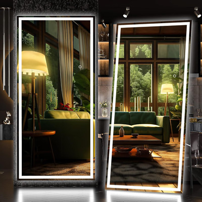 LED Full Length Mirror with Lights, 71'' x 32'', Dimmable, Black Floor Standing