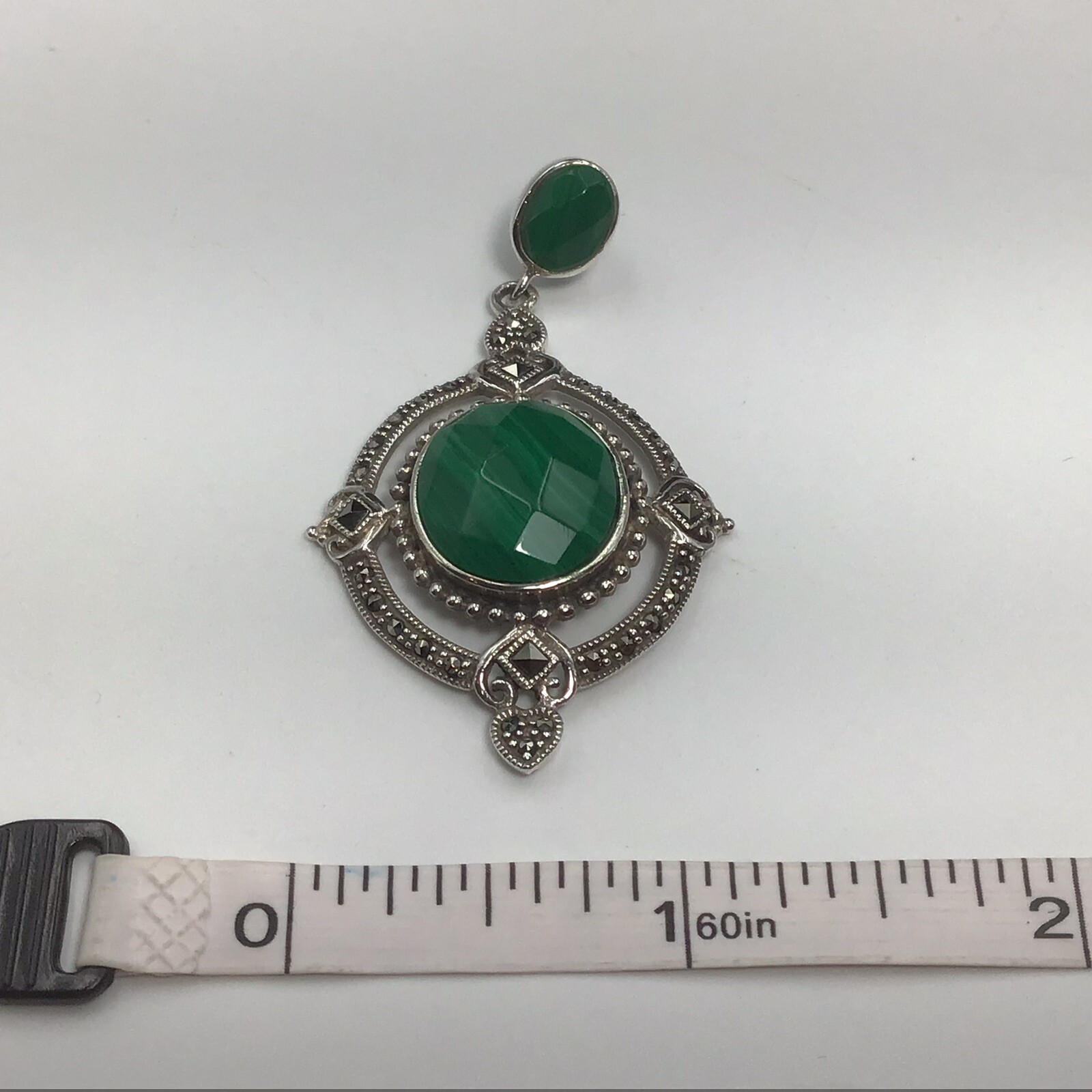 Sterling Silver Large Dangle Malachite Earrings 2” - image 8