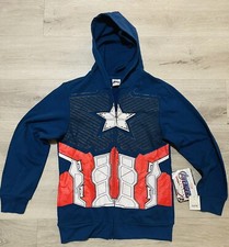 AVENGERS Jacket Boys Large Blue CAPTAIN AMERICA Hoodie Marvel Zippered